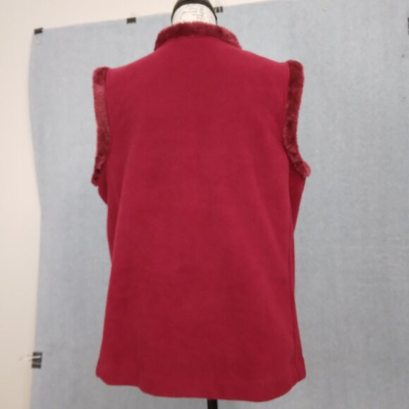 Bob Mackie | Cranberry Red Embroidered Fleece Vest Front Zip | Size L - Picture 5 of 8